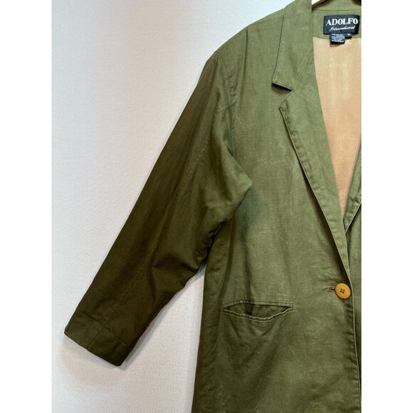 Adolfo International Womens Linen Oversize Jacket Long Sleeve Size M Olive Green - Picture 6 of 11